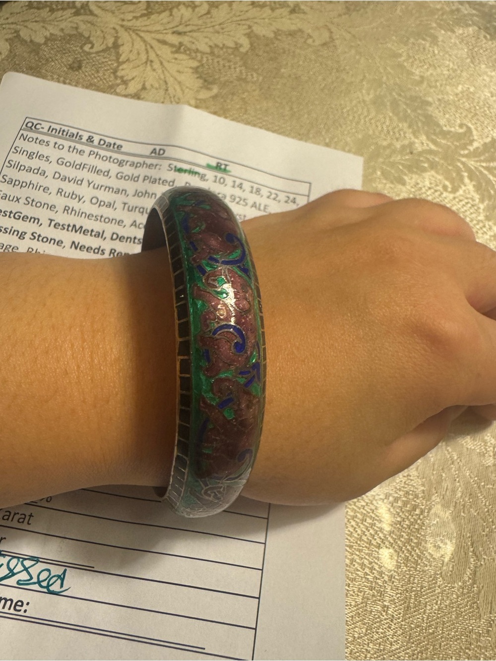 Vintage Sterling Silver Cloisonné Enamel Elephant Bangle Bracelet - Certified